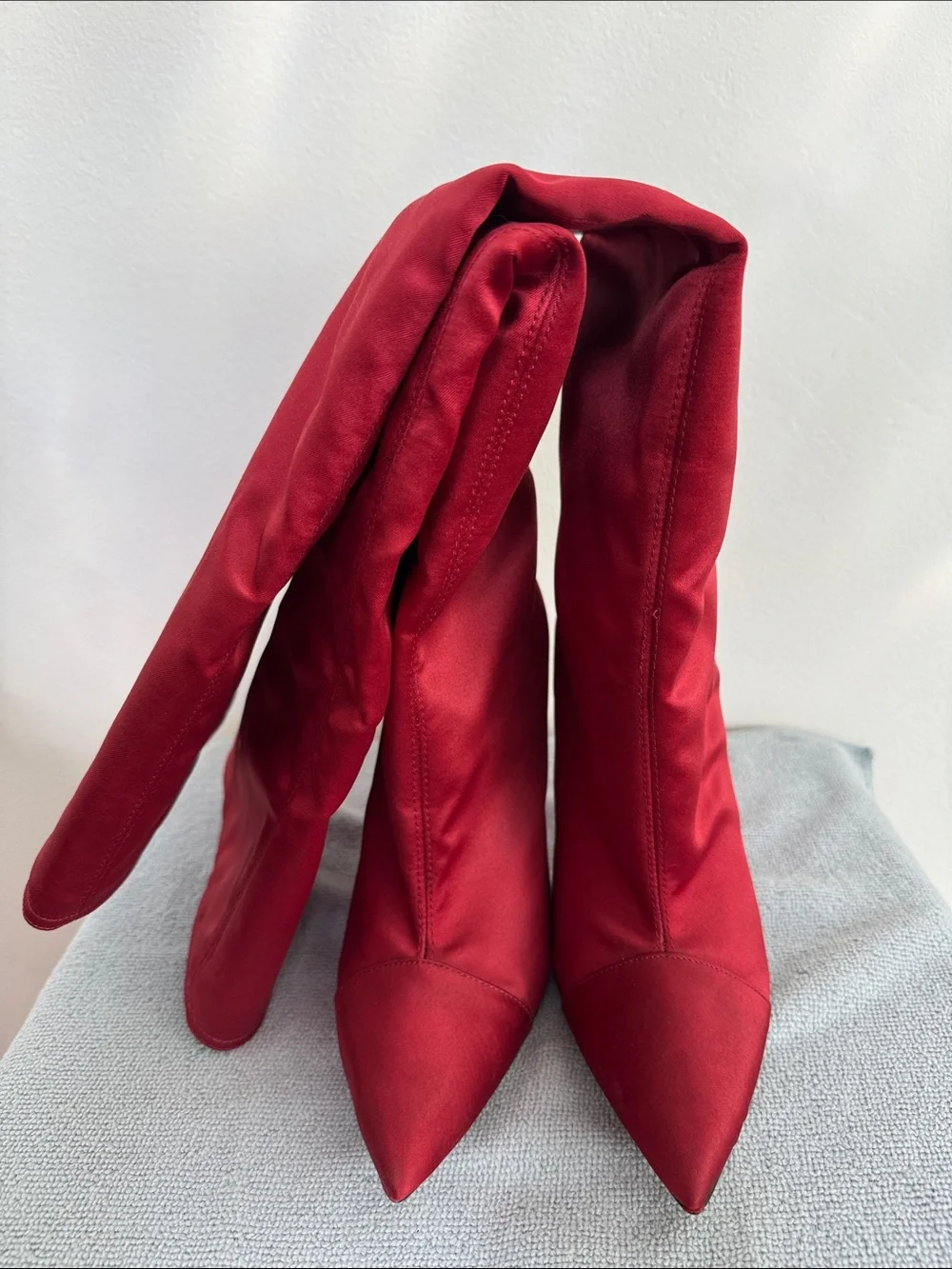 Zara Women's Satin Over-the-Knee Block Heel Boot Red - circa 2010s